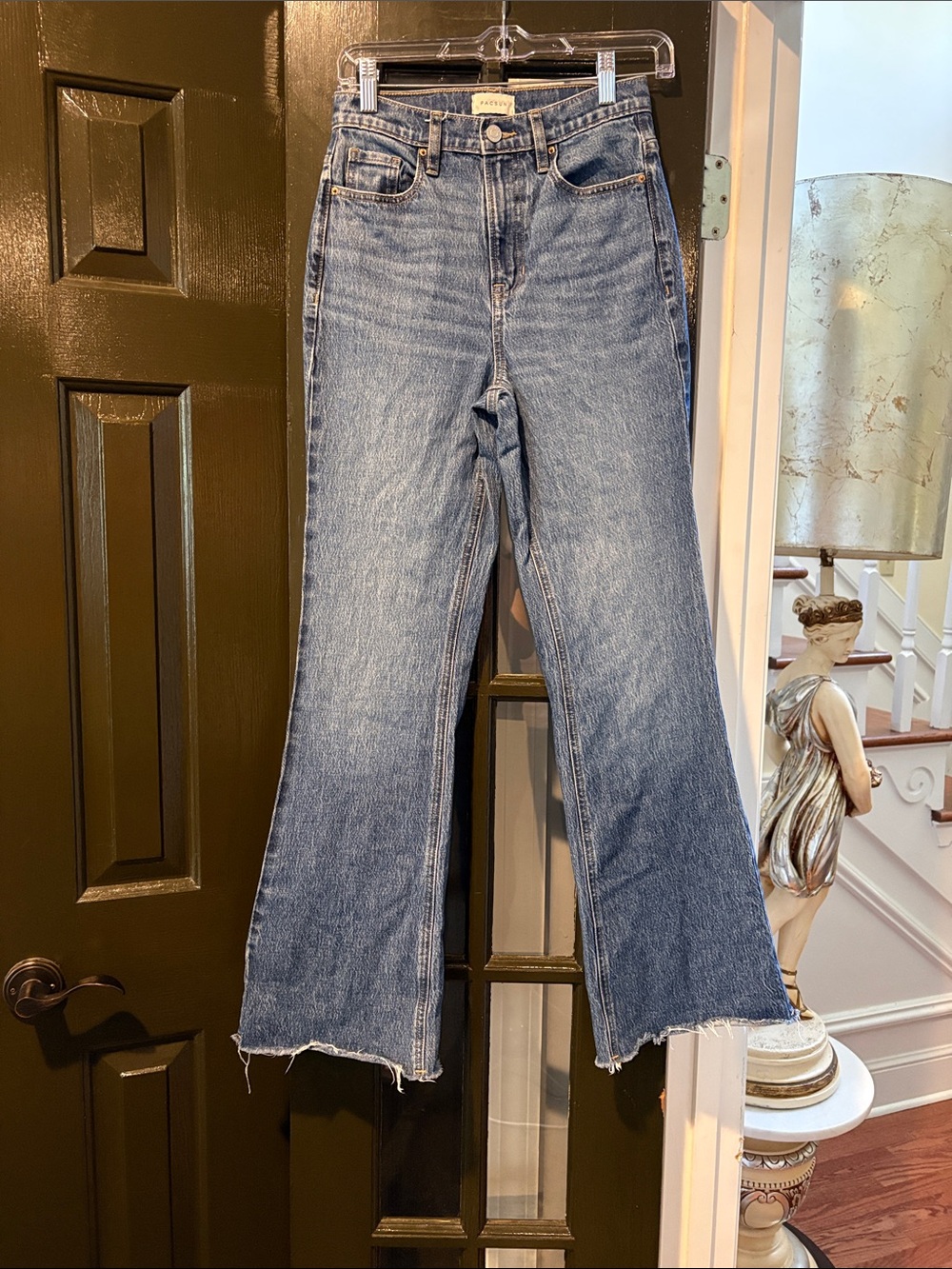 PacSun Light Blue High-Rise Wide-Leg Jeans with Frayed Hem
